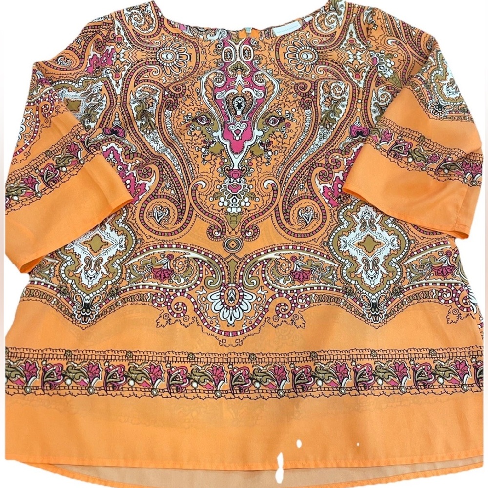 New York & Co orange paisley boho hippie ladies tunic top size XL lightweight - Picture 6 of 11